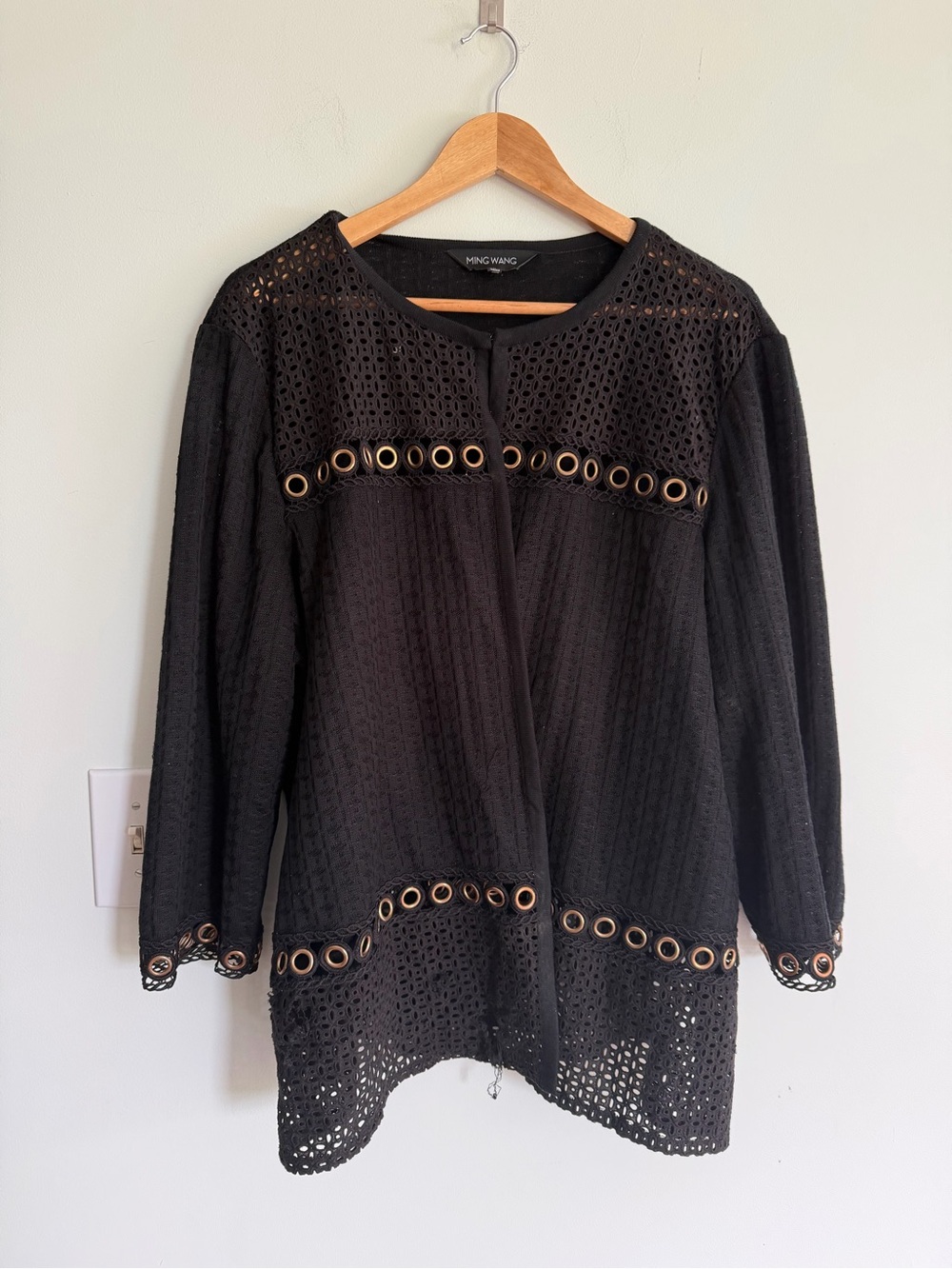 Ming Wang Black Eyelet Panel Jacket